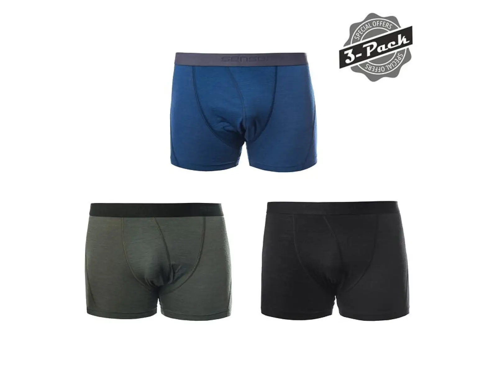 Sensor Merino Air 3-Pack Herren Boxershorts schwarz/blau/olivgrün