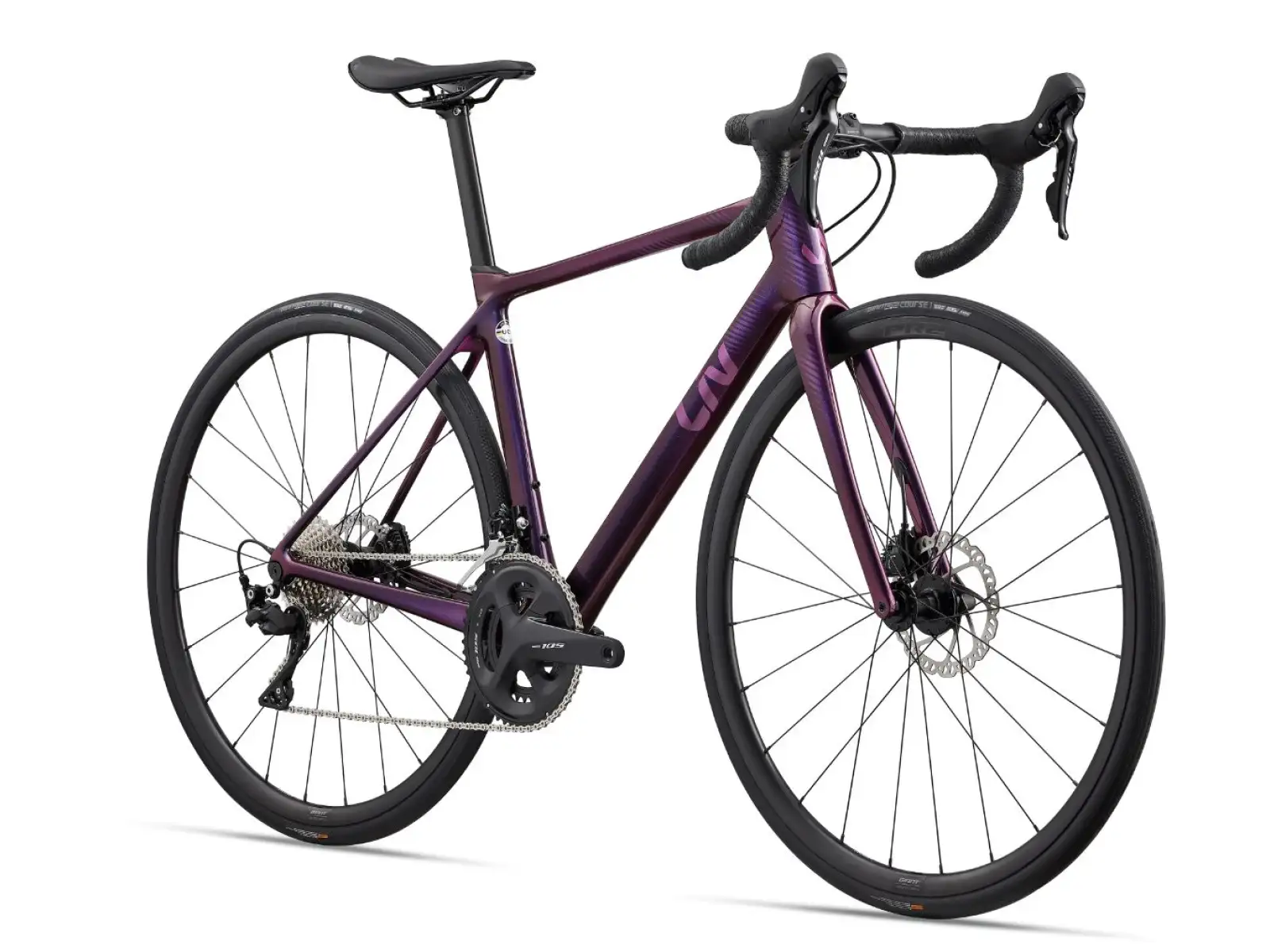 Liv Langma Advanced 2 Disc Rennrad in Chameleon Purple.
