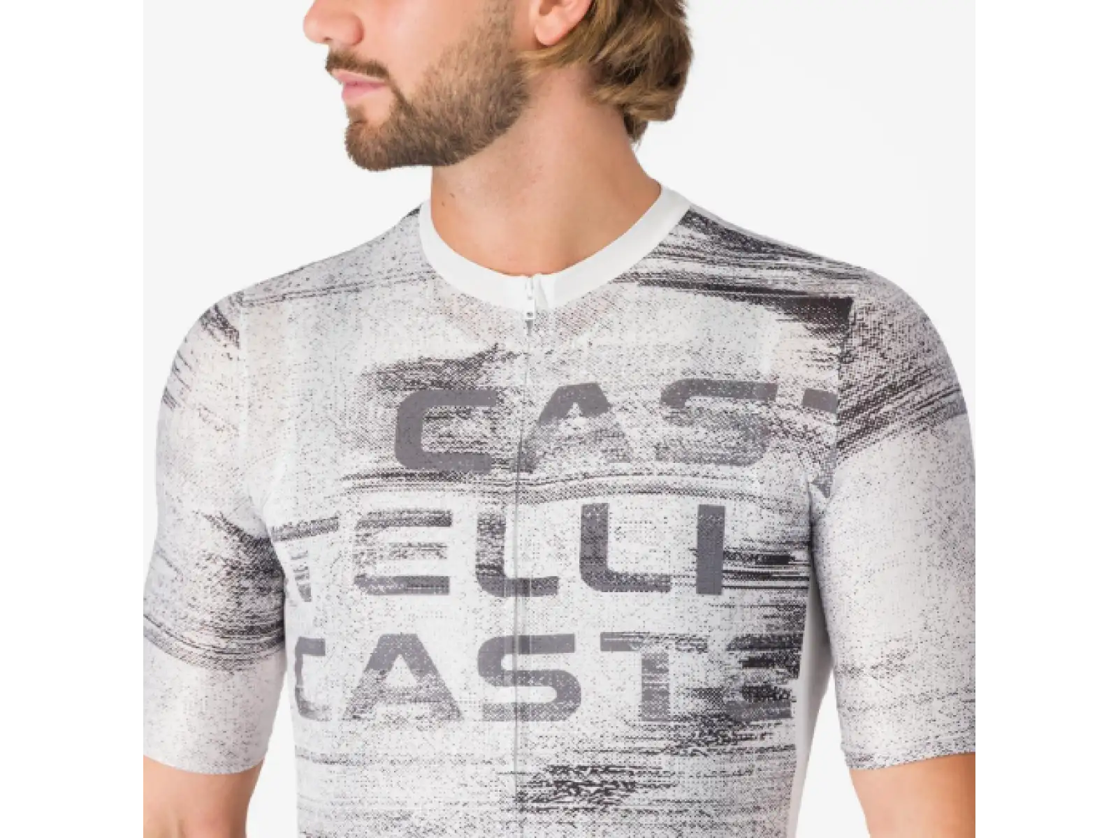 Castelli Stratus Logo Herrentrikot Kurzarm White/Smoky Gray