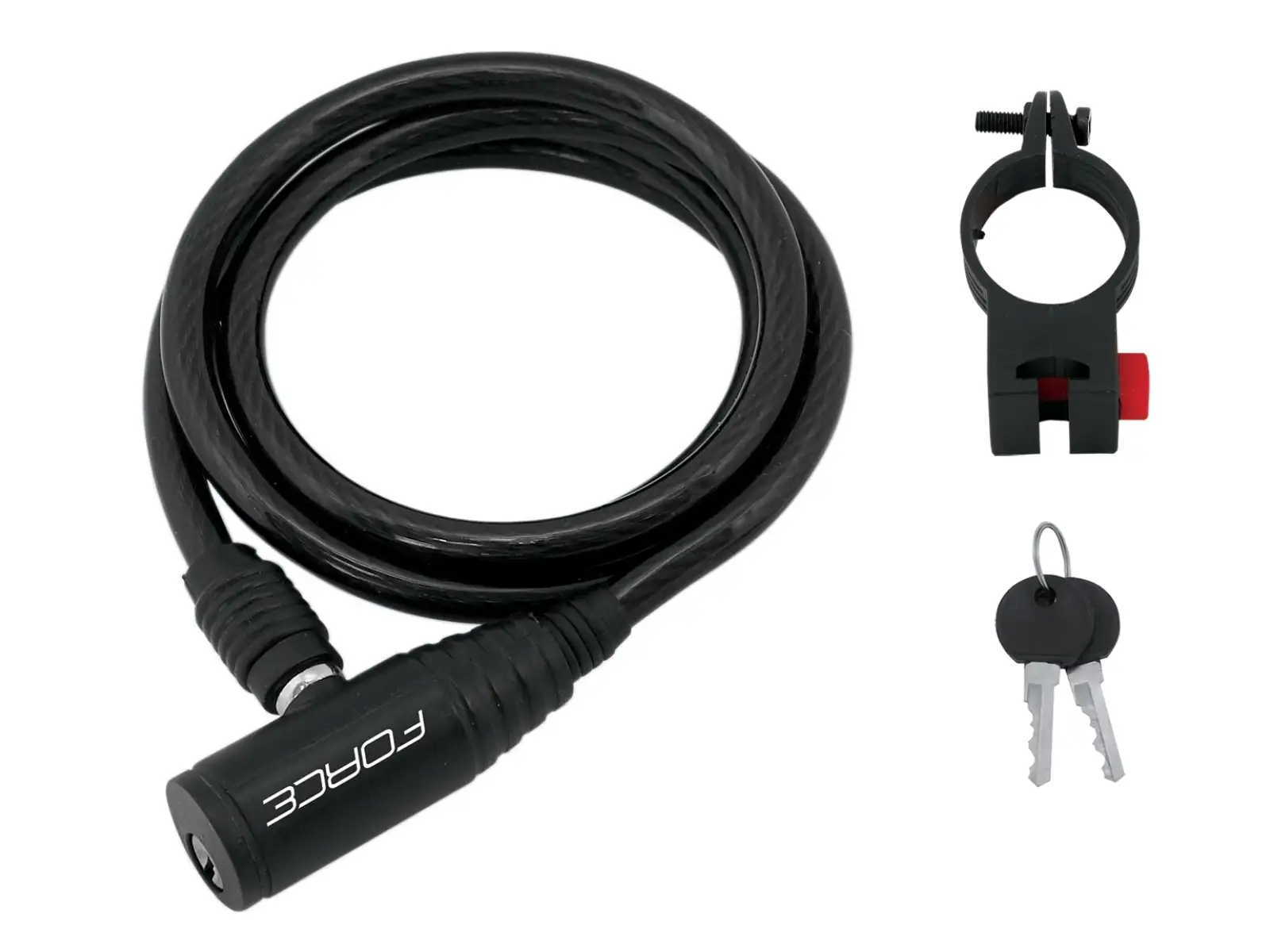 FORCE Schloss Spirale schwarz 120cm/8mm+Halter