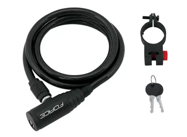 FORCE Schloss Spirale schwarz 120cm/8mm+Halter