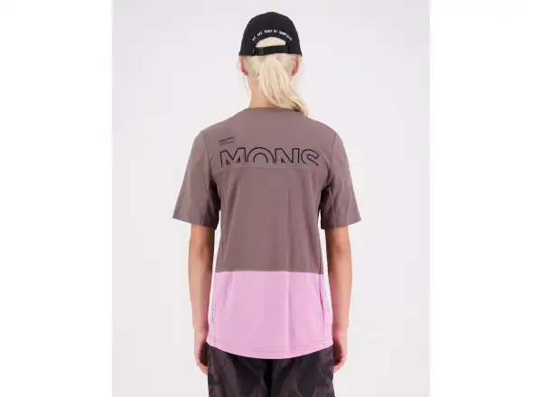 Mons Royale Tarn Merino Shift Damen T-Shirt mit kurzen Ärmeln Pop Pink/Iron