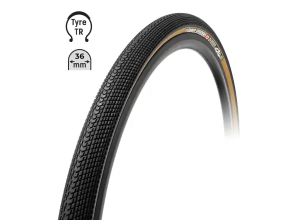 Tufo Speedero 700x36C Gravelreifen mit Kevlar, Schwarz/Beige.