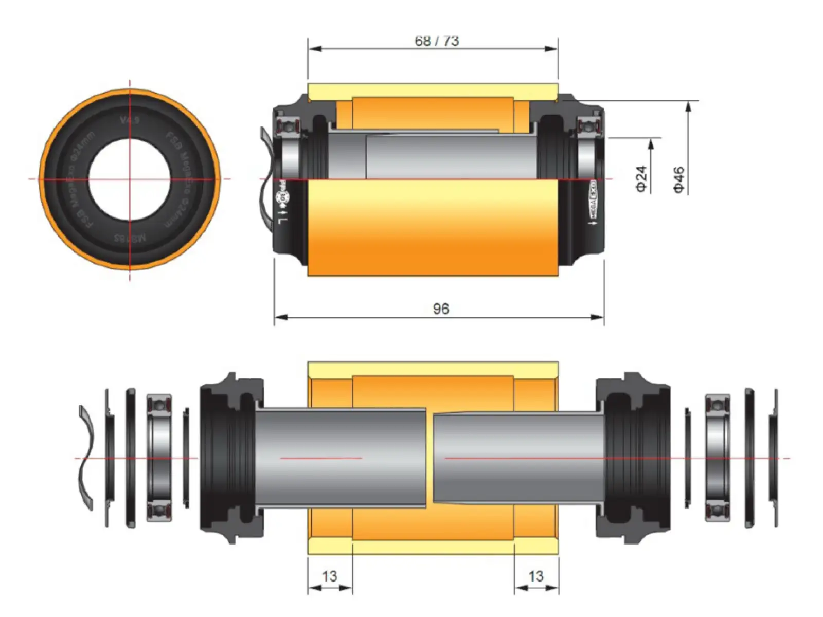 FSA MTB M3 Press Fit Tretlager PF-30 46x68 mm AL