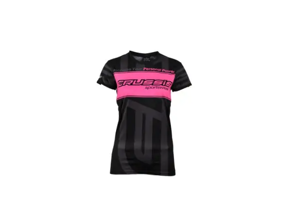 Crussis Damen Kurzarm-Shirt pink gestreift/schwarz, Größe XS