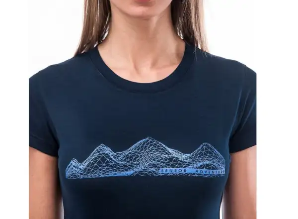 Sensor Merino Active PT Mountains Damen T-Shirt Kurzarm Deep Blue