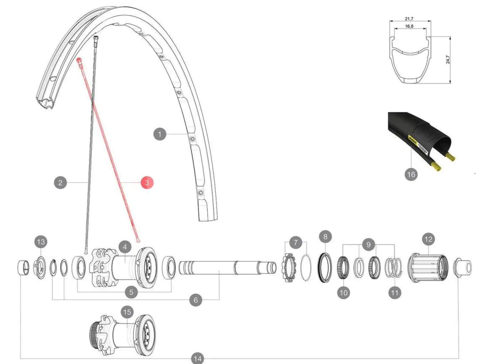 Mavic Ksyrium Disc Flachspeichen-Drahtsatz 12 Stück 291mm