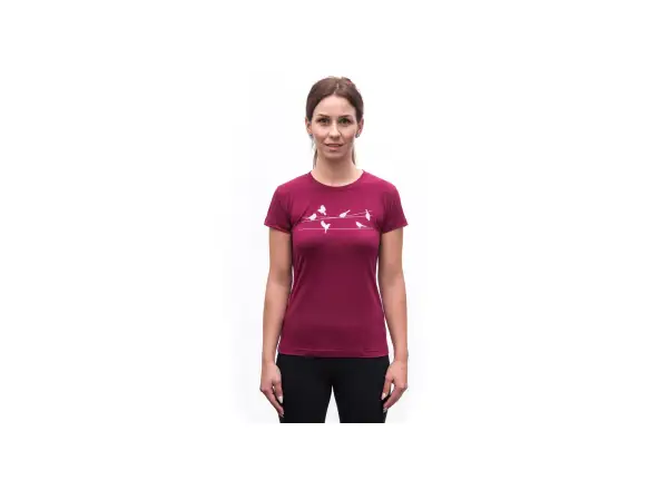Sensor Merino Active Songbirds Damen T-Shirt kurzarm Lilla