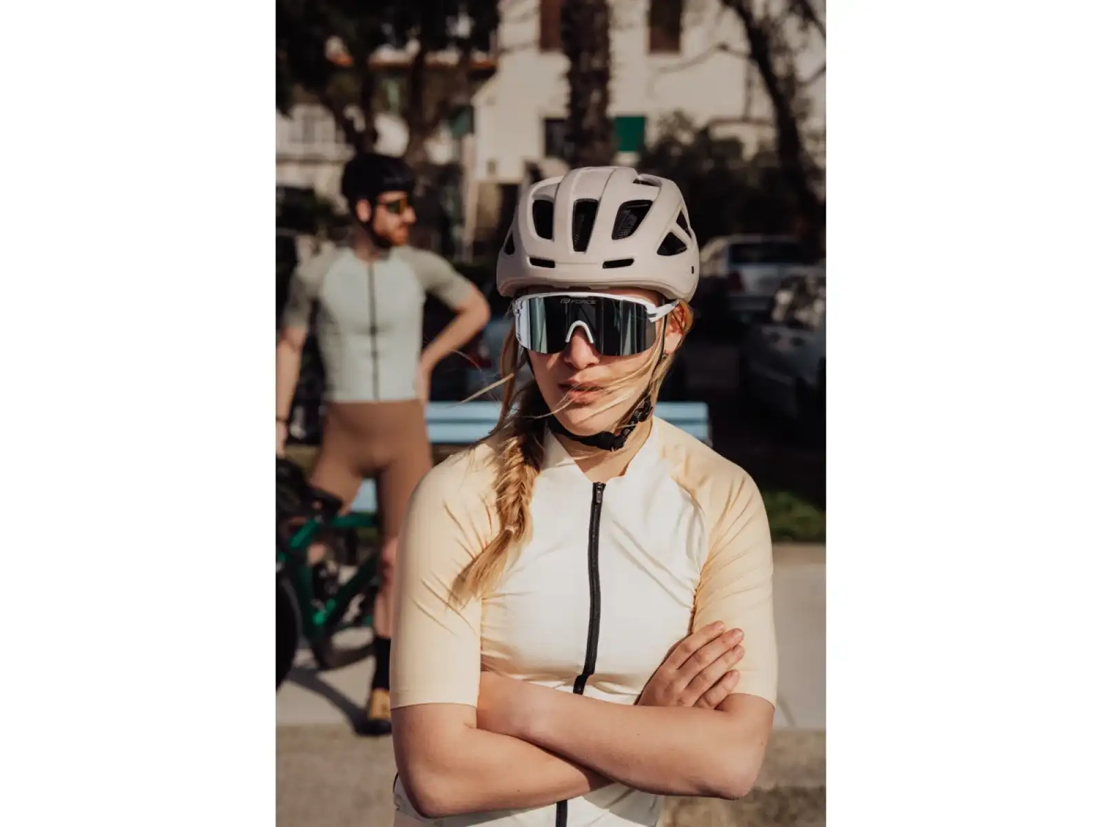 Force Epic Fahrradbrille weiß/blau verspiegeltes Glas