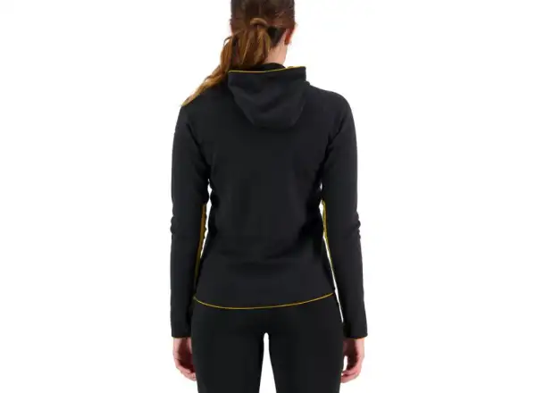 Mons Royale Approach Merino Shift Fleece Hood Damen-Sweatshirt mit langen Ärmeln, schwarz.