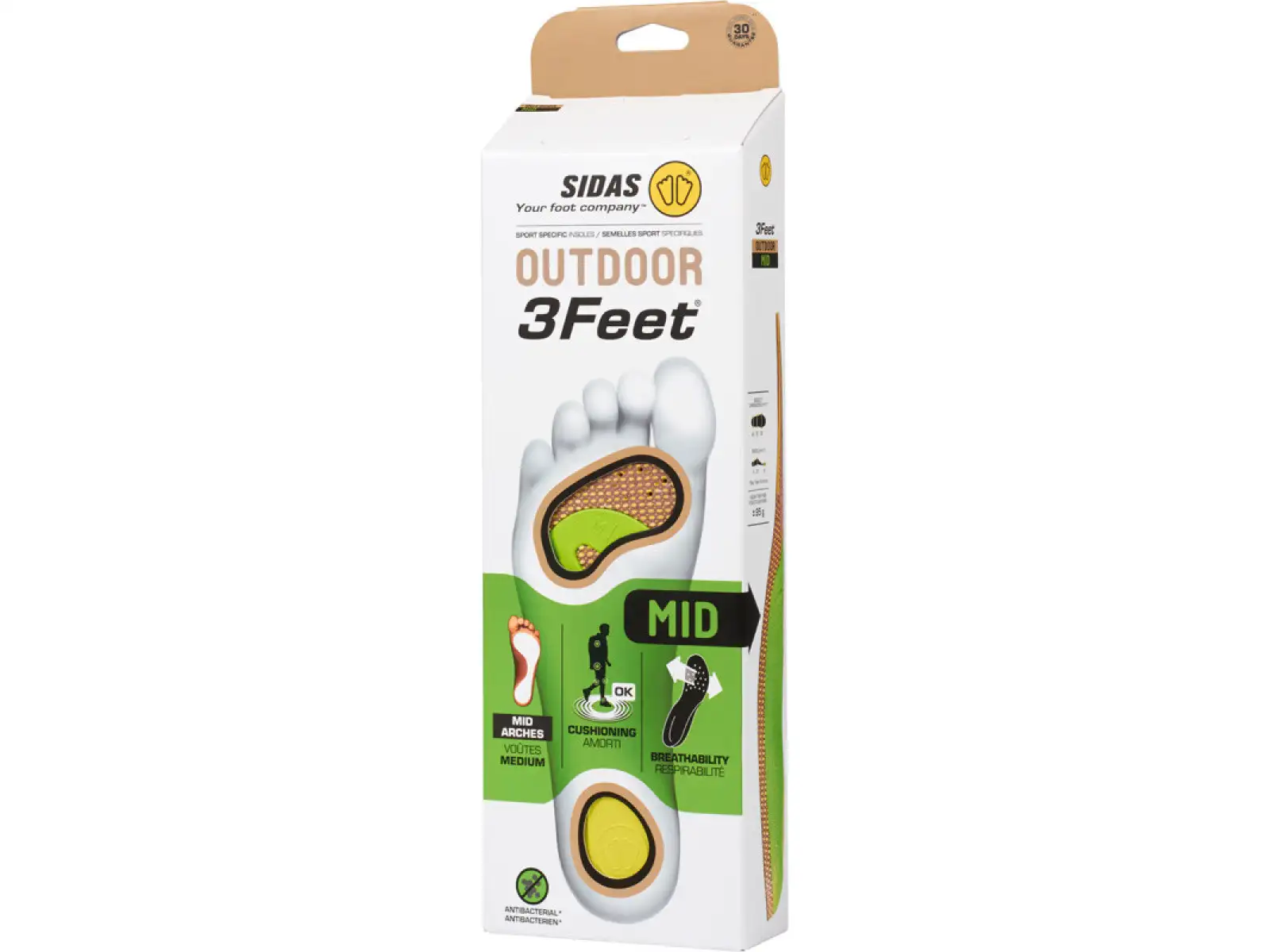 Sidas 3Feet Outdoor Mid  Einlegesohlen für mittlerem Fußgewölbe, 1 Paar