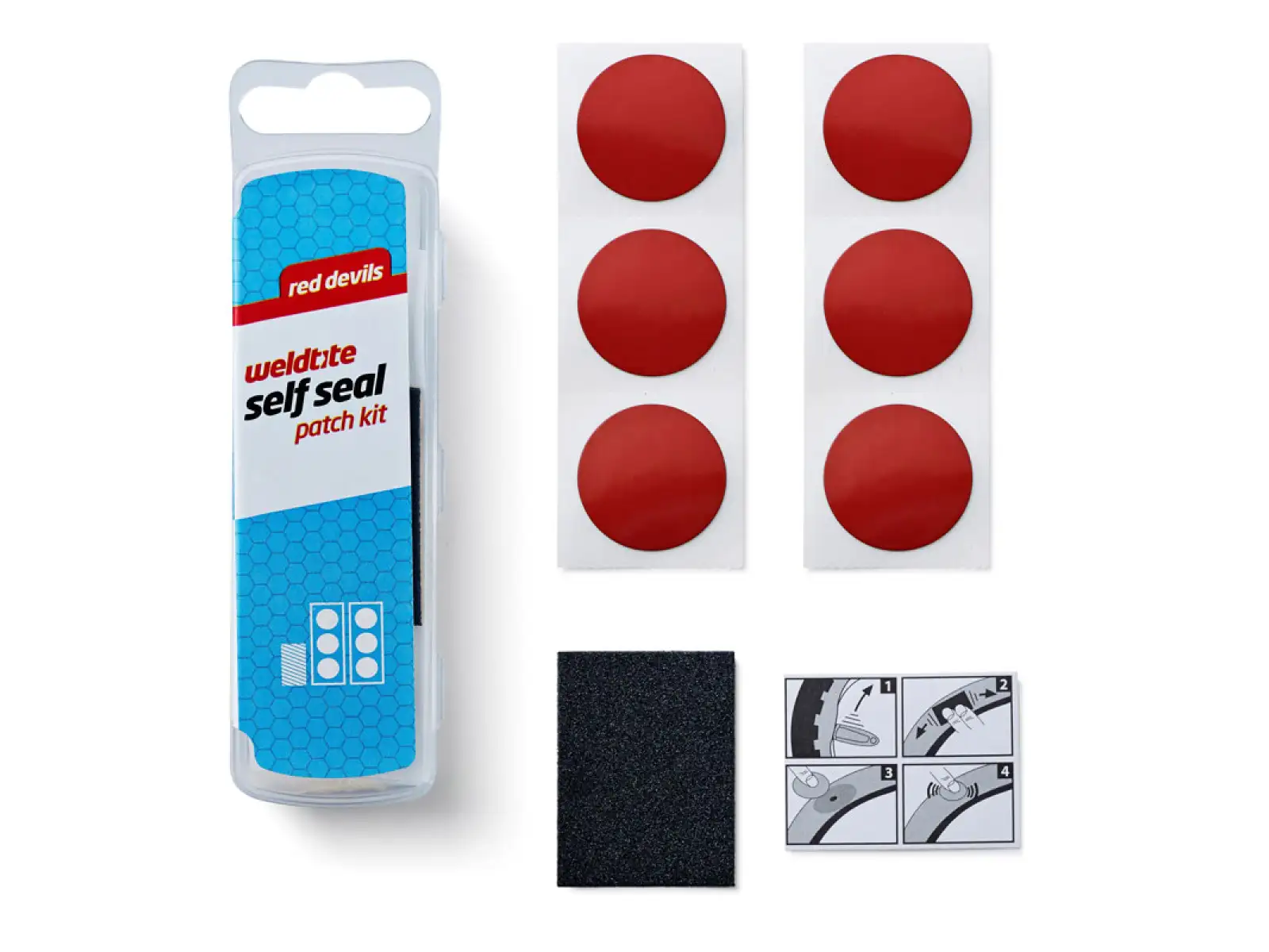 Weldtite Self Seal Red Devils Selbstklebende Flicken, 7 Stück.