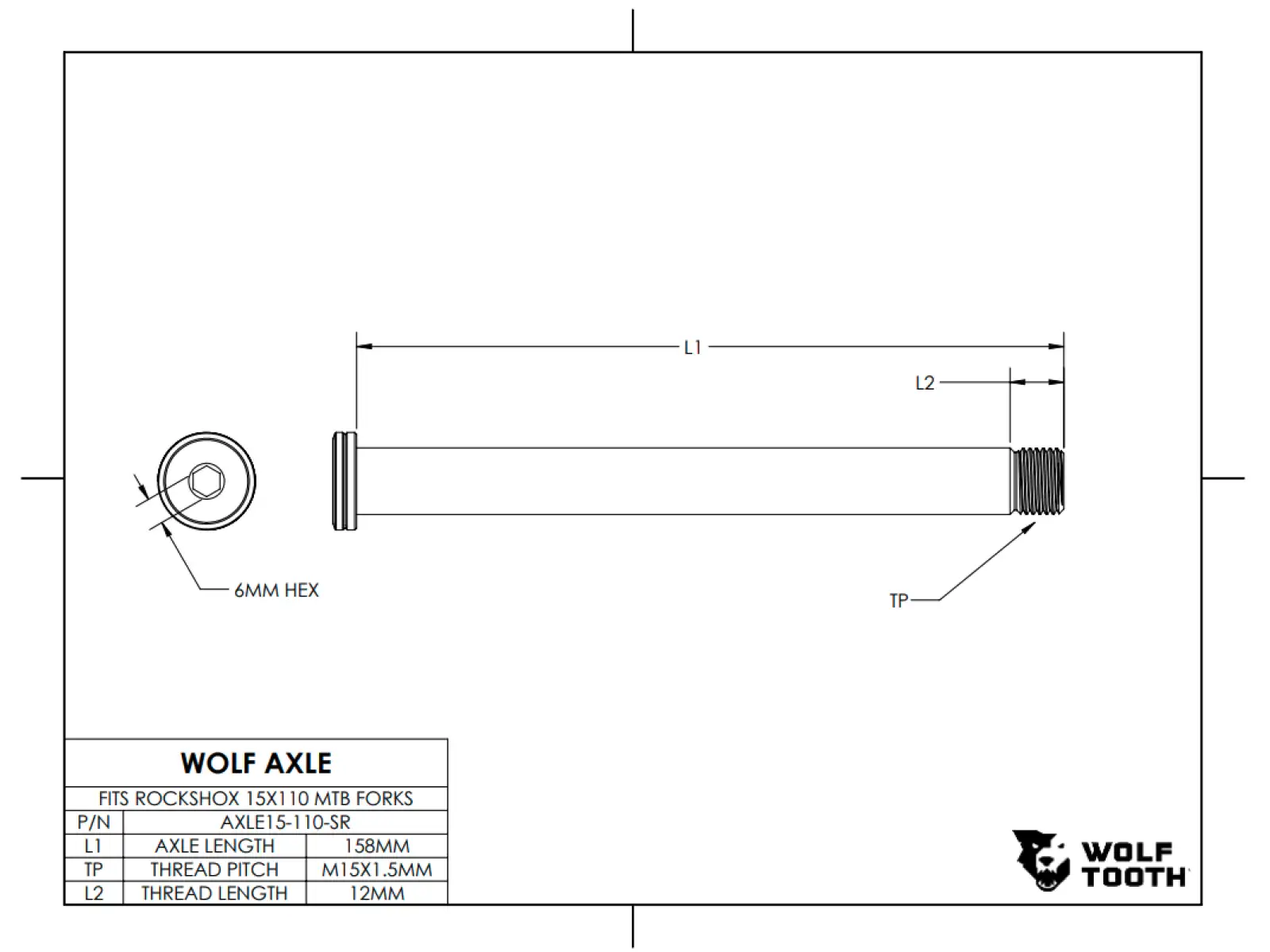Wolf Tooth Steckachse für Gabel RockShox 110mm Boost schwarz