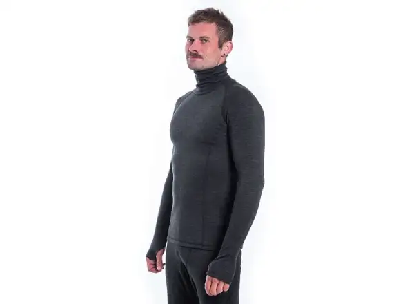 Sensor Merino Bold Neck Herren Langarmshirt Anthracite Gray
