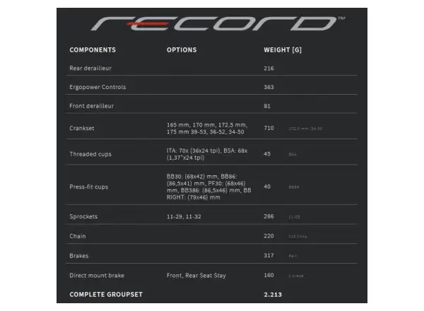 Campagnolo Record 12x2 Gruppe ohne Kassette