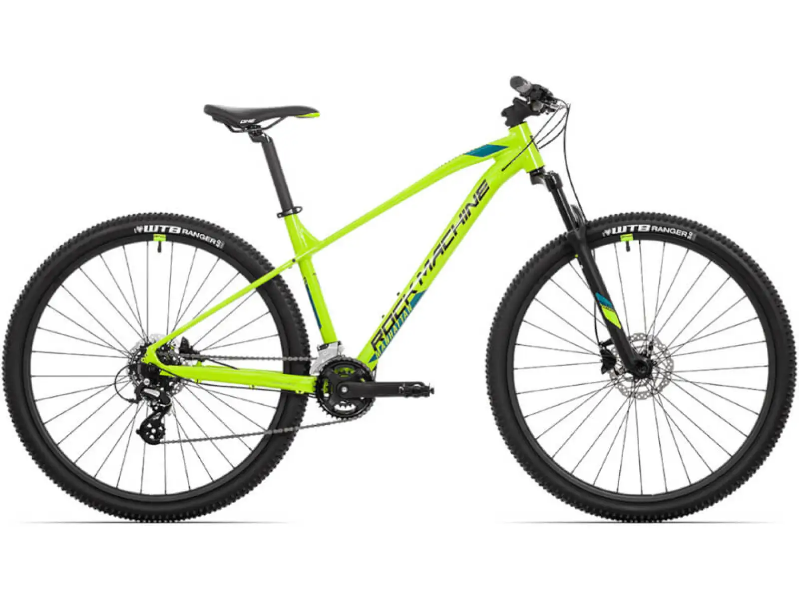 Rock Machine Manhattan 40-29 Mountainbike in Gloss Radioactive Gelb/Schwarz/Petrol Blau.