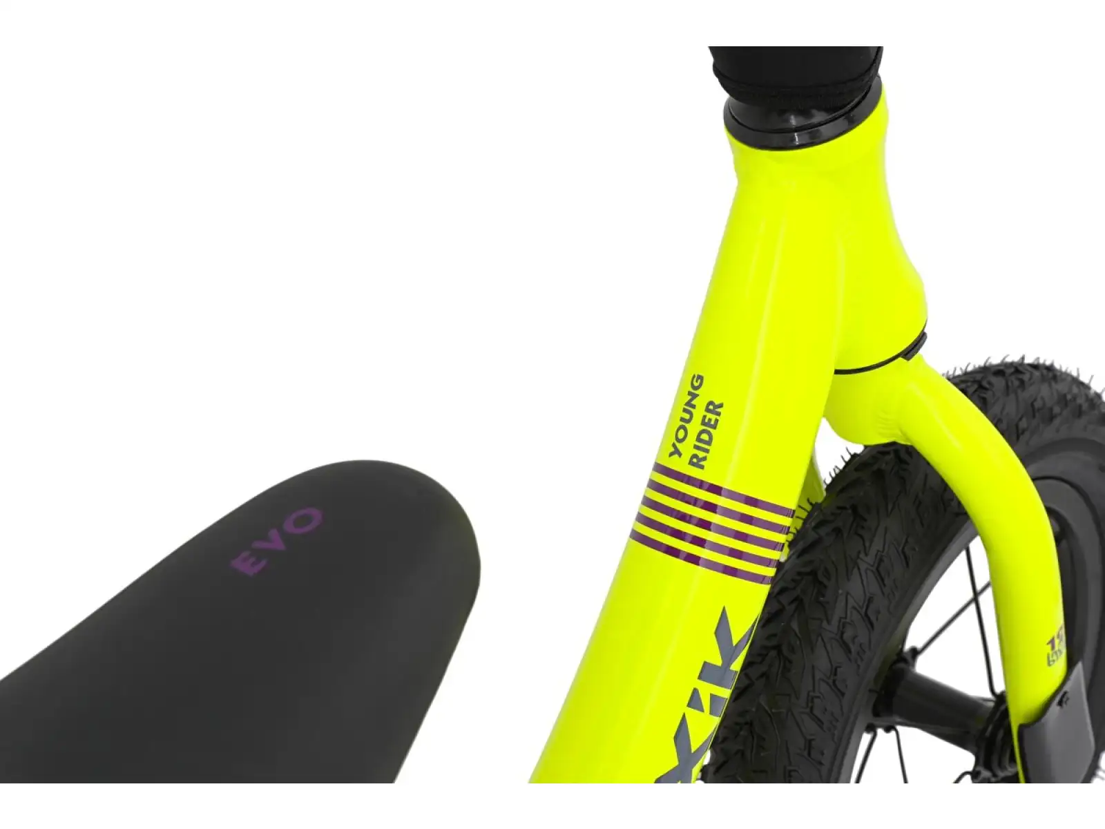 MAXÍK Evo Lite Kinderlaufrad fluoreszierend gelb/lila + Riemen YAK