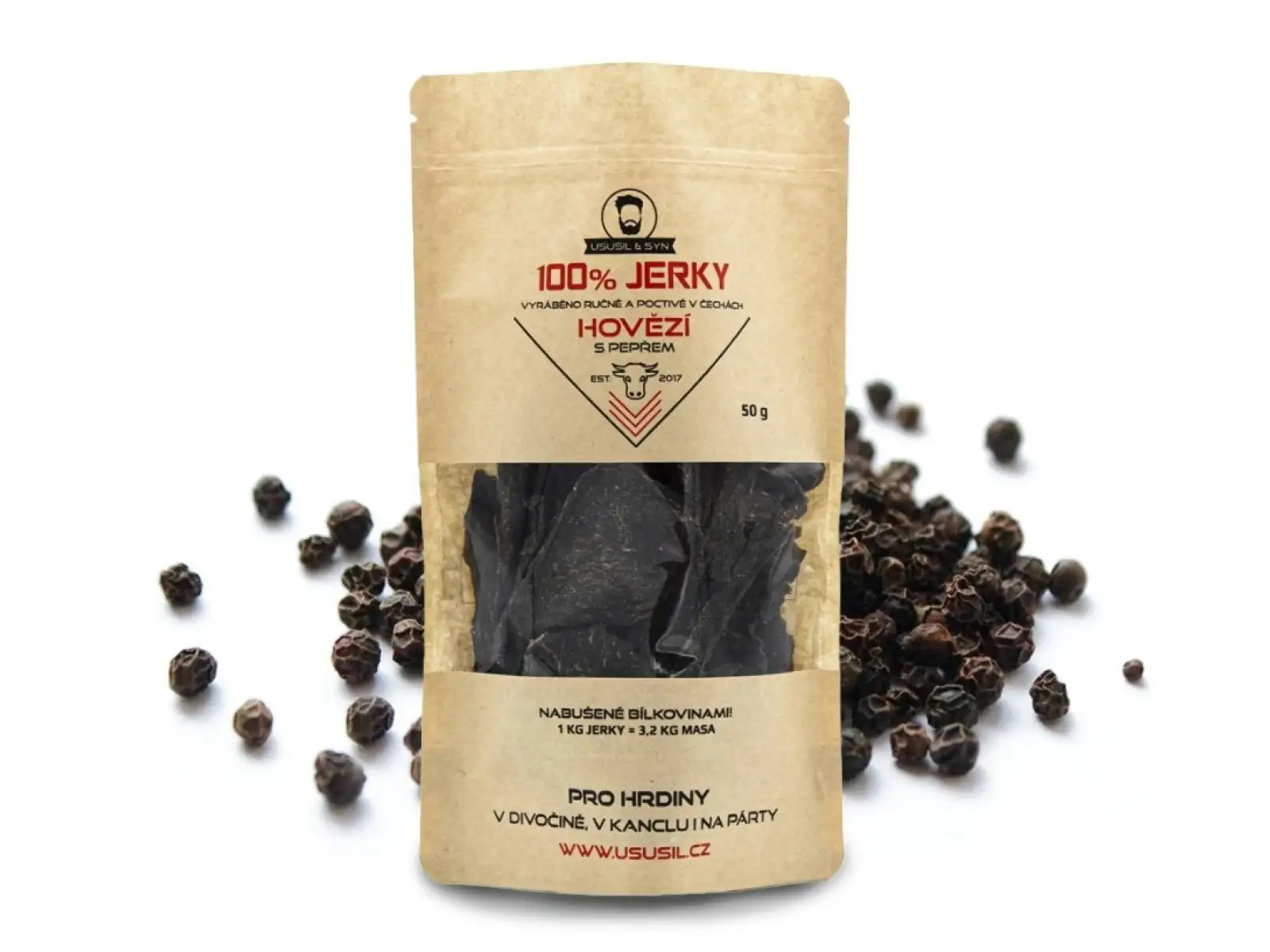 Usušil & syn 100% Rindfleisch JERKY mit Pfeffer 50 g