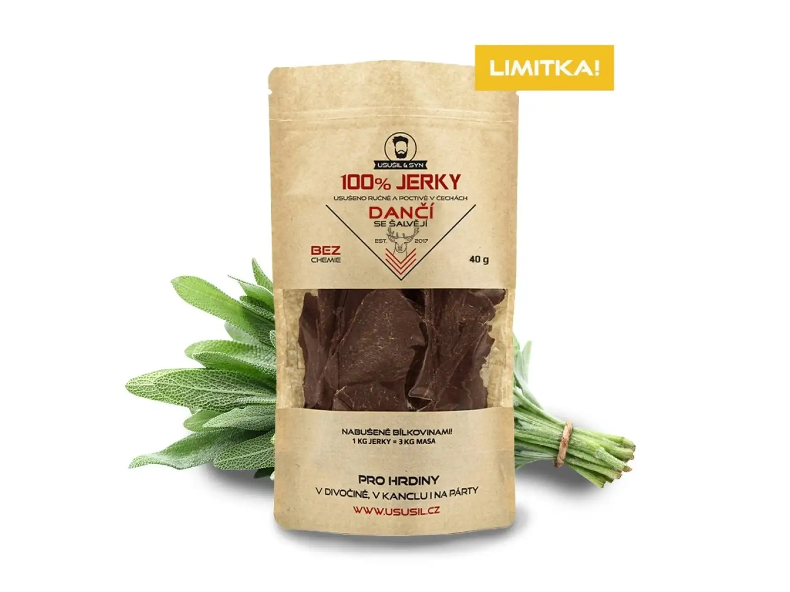 Usušil & syn 100% JERKY Rindfleisch mit Salbei 40 g