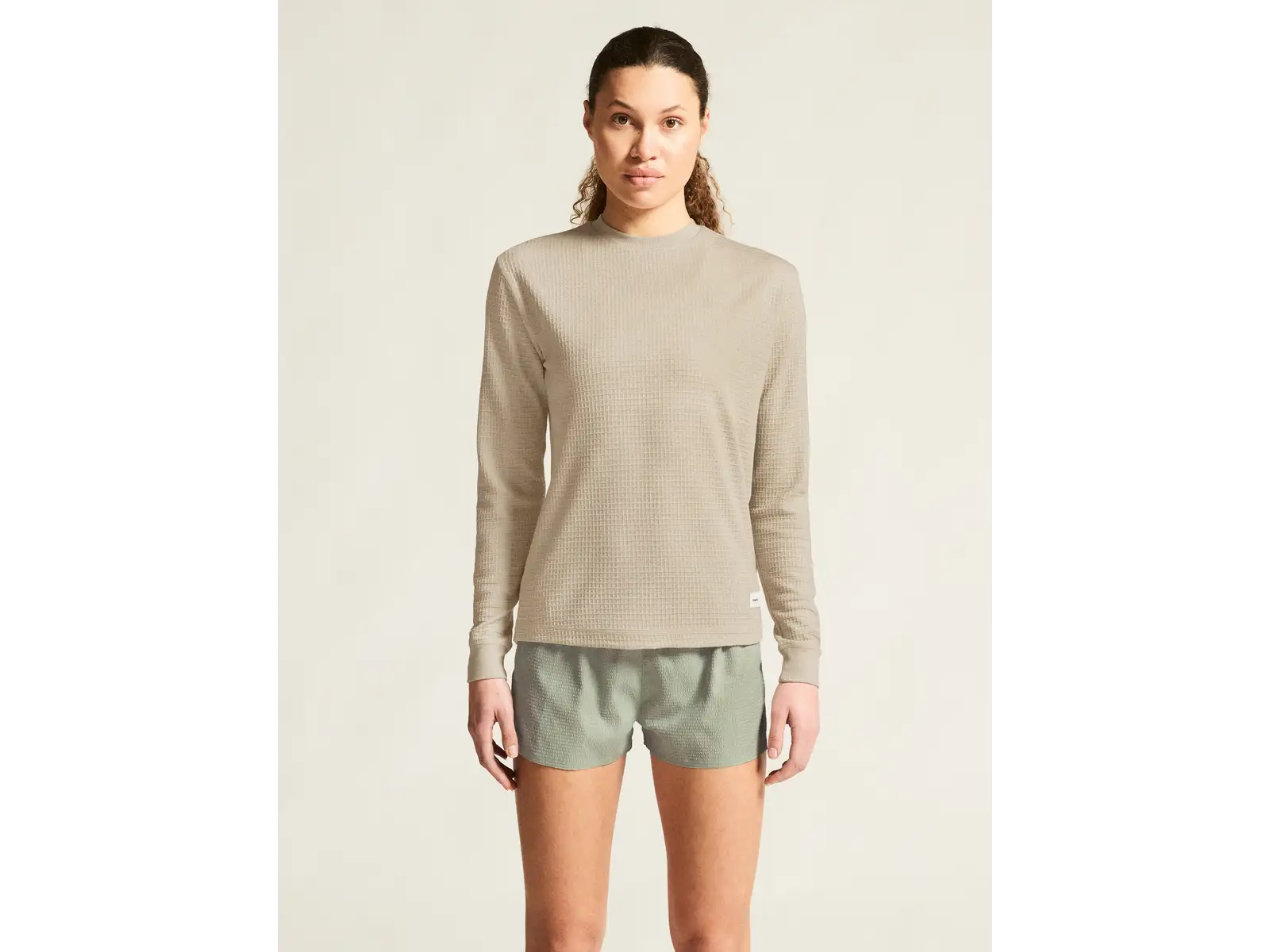Craf Wool Waffle Damen T-Shirt Langarm beige