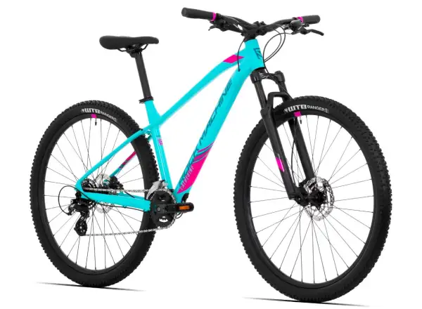 Rock Machine Catherine 10-29 in Neon Cyan/Petrol/Pink mountain bike.
