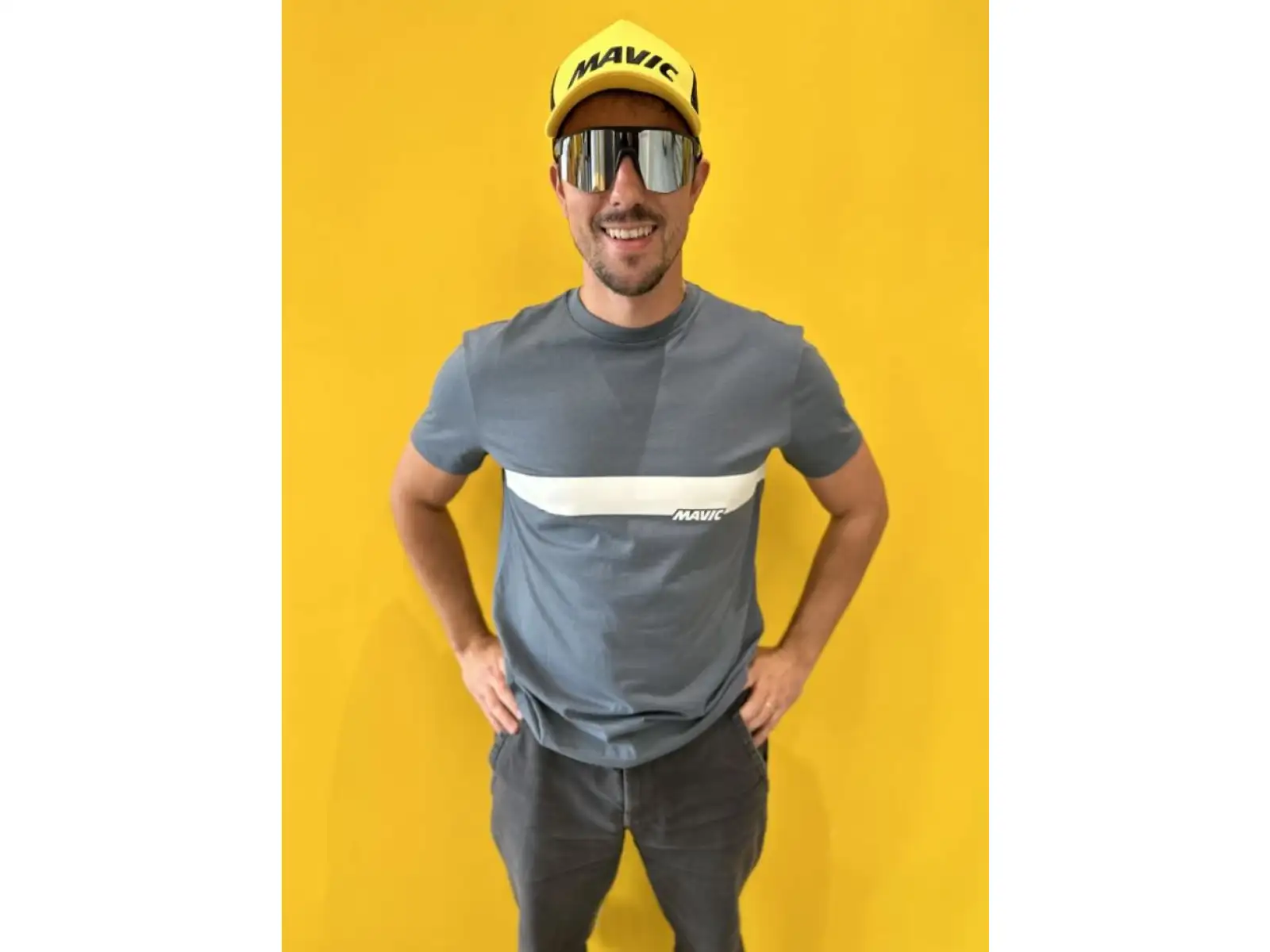 Mavic Corporate Stripe Herren-T-Shirt mit kurzen Ärmeln Orion Blue/Off White