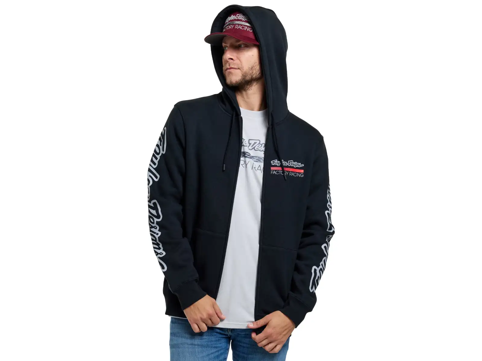 Troy Lee Designs Factory Racing Herren Kapuzenjacke mit Reißverschluss Black heather/Red