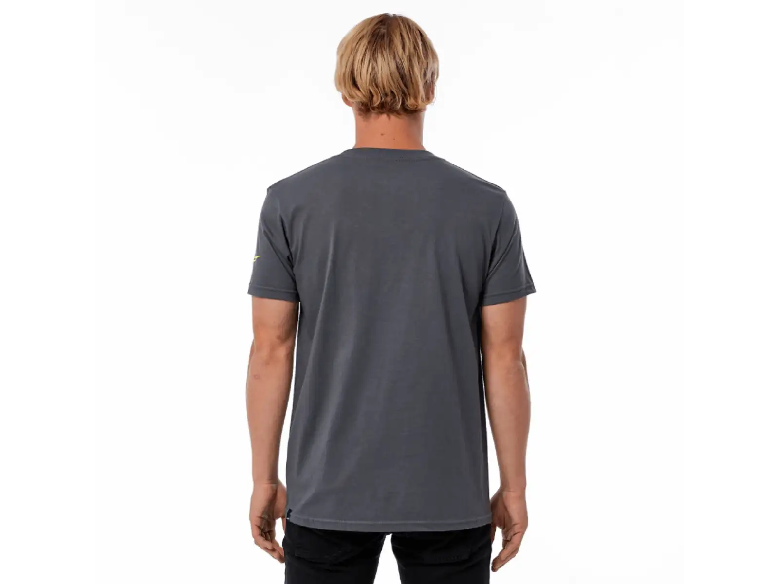 Alpinestars Linear Wordmark Herren-T-Shirt mit kurzen Ärmeln in Kohle/Neongelb.