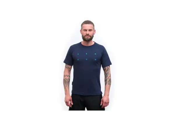 Sensor Merino Blend Typo Herren T-Shirt Kurzarm Deep Blue