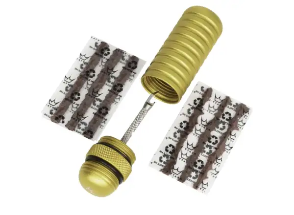 Peatys Holeshot Reparaturset für tubeless Reifen Gold.