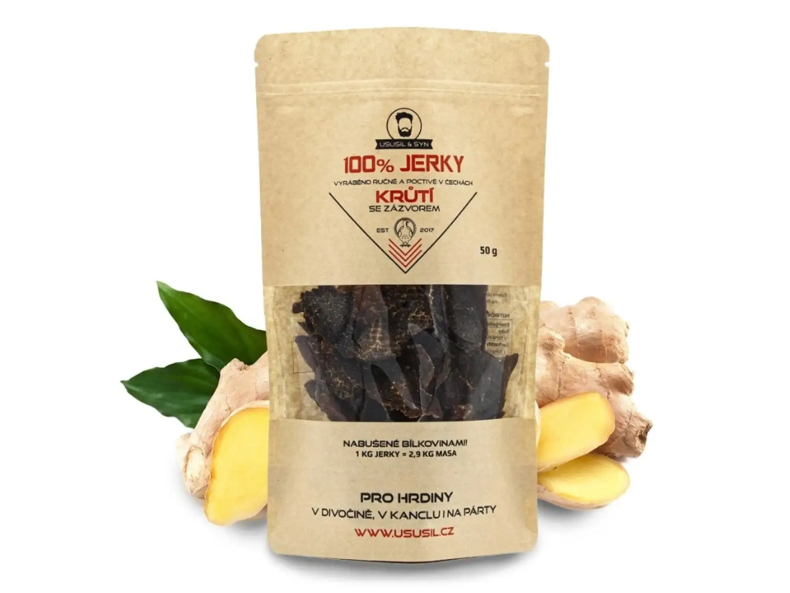 Usušil & syn 100% Jerky Truthahn mit Ingwer 50 g
