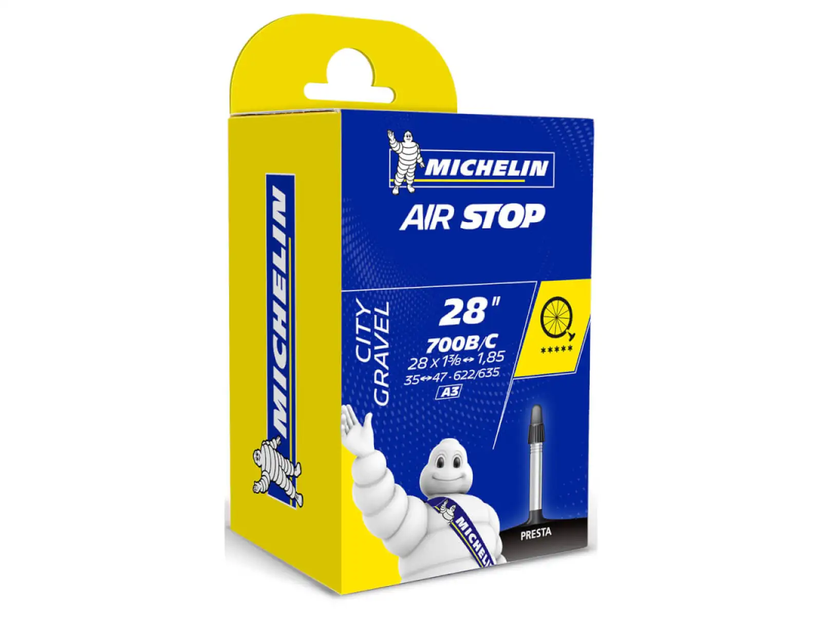 Michelin Air Stop Fahrradschlauch 18/25-622 mit normalem Ventil.
