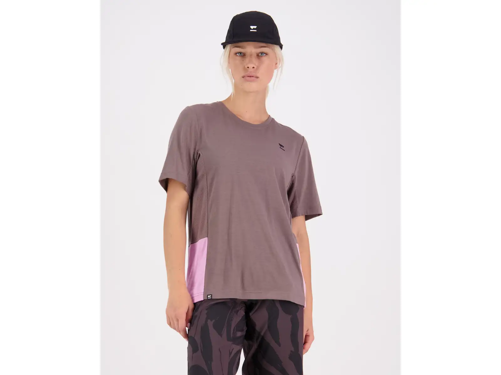 Mons Royale Tarn Merino Shift Damen T-Shirt mit kurzen Ärmeln Pop Pink/Iron