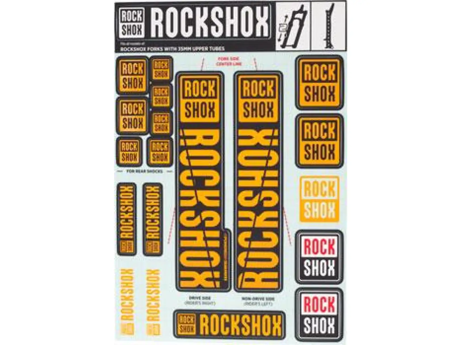 Rock Shox Decal Kit Neon Orange für Pike/Lyrik/Yari/Domain/Revelation (2018+)