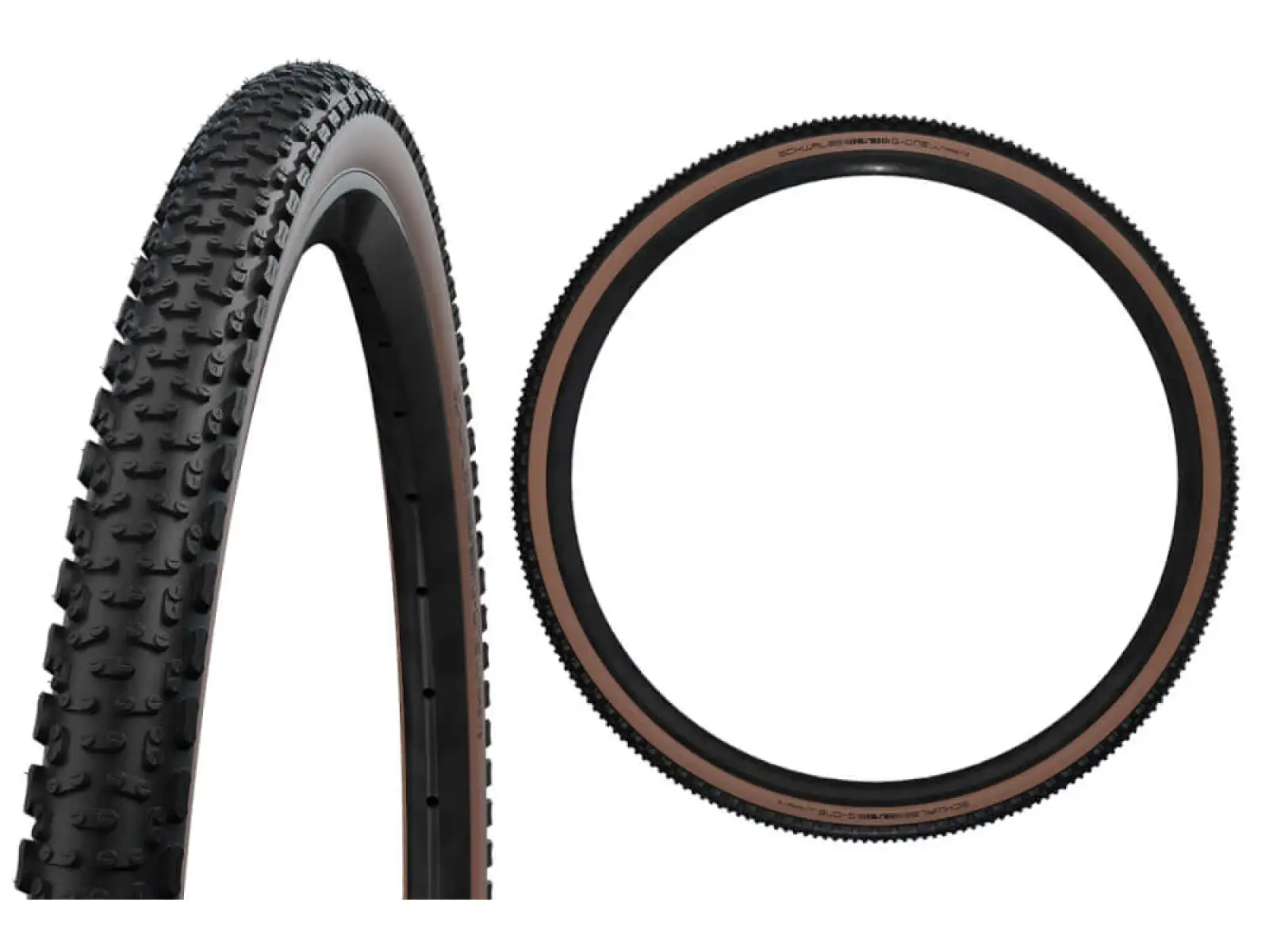 Schwalbe G-One Ultrabite Performance 45-622 TLE E-25 Gravel-Reifen aus Kevlar in Schwarz/Bronze.