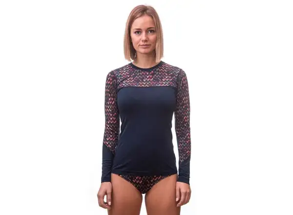 Sensor Merino Impress Damen T-Shirt Langarm Deep Blue/Origami