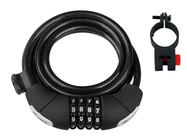 Force Lux Kabelschloss Spiral 180 cm/8 mm 4-Zifferncode + Halterung Schwarz