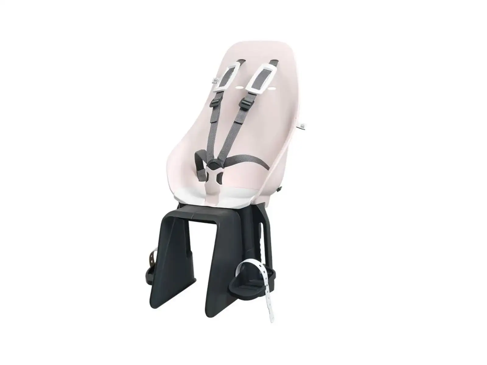 Urban Iki Kindersitz mit Adapter für Gepäckträger in Sakura Pink/Shinju White.