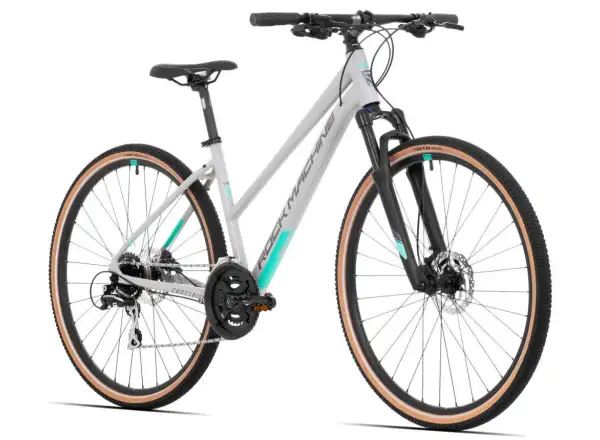Rock Machine CrossRide 300 Lady in glänzendem Hell- und Dunkelgrau, Damen-Trekkingrad.