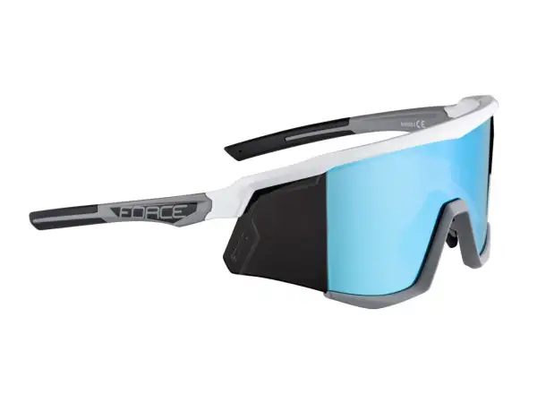 Force Sonic Fahrradbrille Weiß/Grau, Blaue verspiegelte Gläser