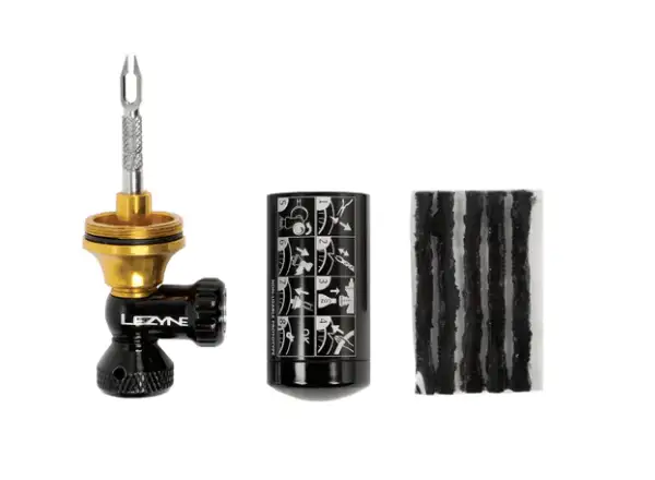 Lezyne Tubeless CO2 Reparaturset für schlauchlose Reifen mit Blaster Black Kartusche.