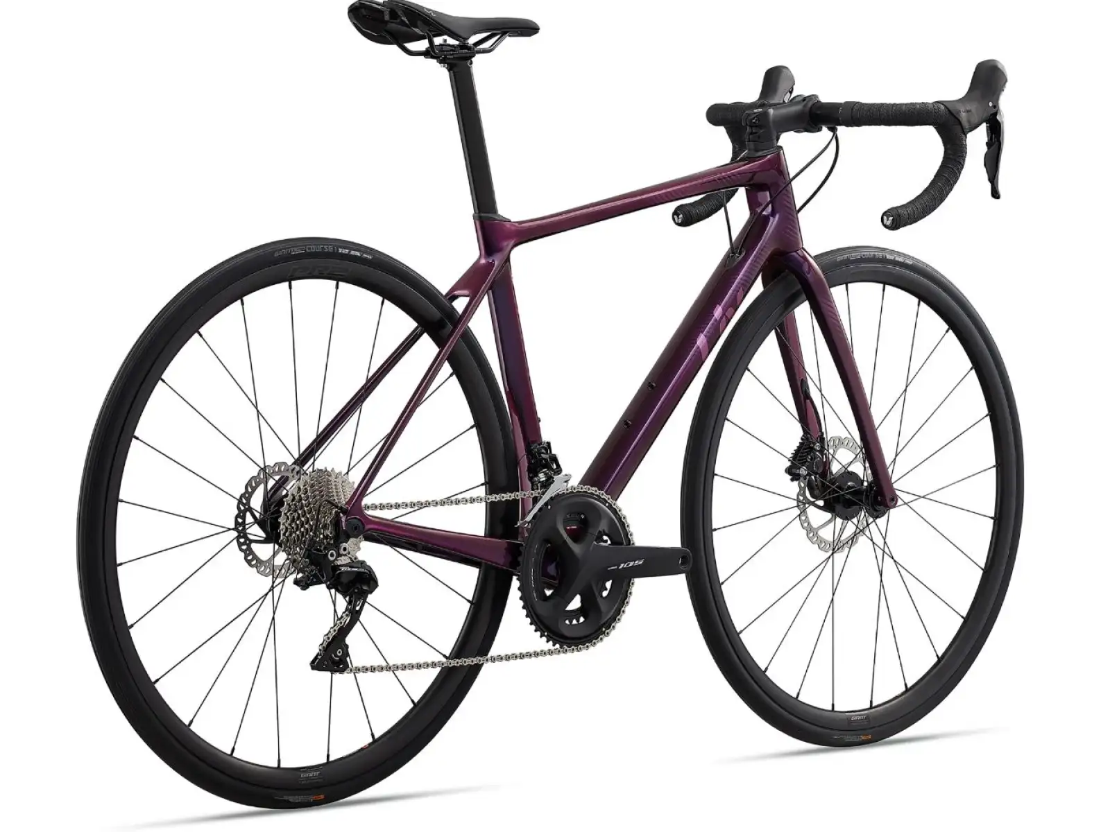 Liv Langma Advanced 2 Disc Rennrad in Chameleon Purple.