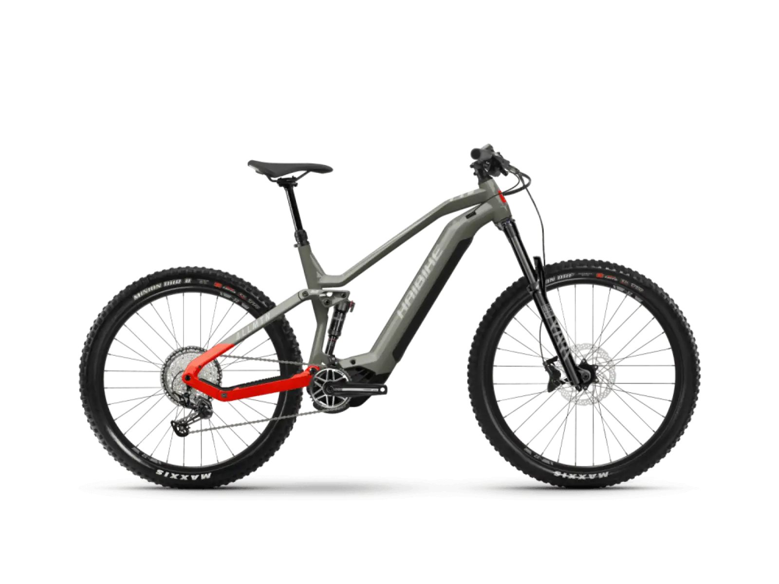 Haibike AllMtn 4 Gloss Khaki Rot Vollgefedertes E-Bike