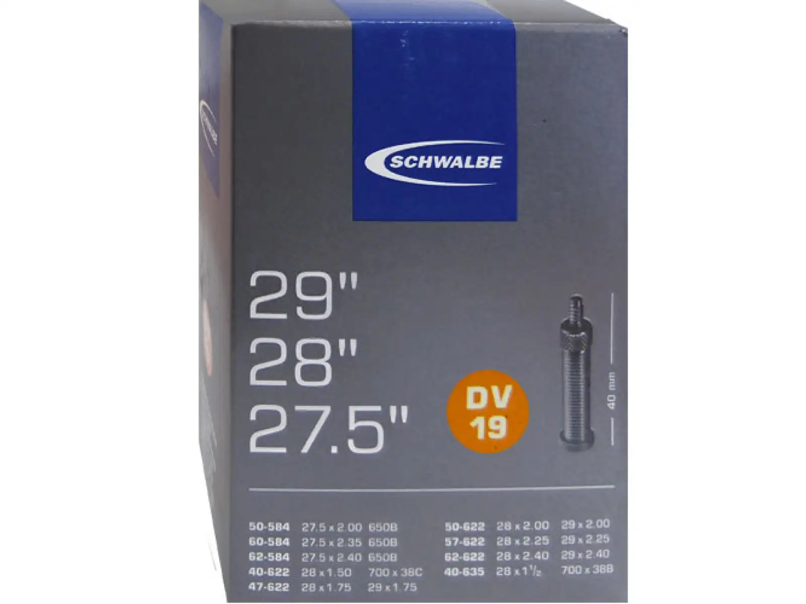 Schwalbe Schlauch MTB 27,5/28/29" 40-62/622 (AV.19) Dunlop-Ventil 40 mm
