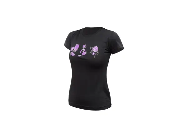 Sensor Merino Air Bloom Damen T-Shirt Kurzarm schwarz