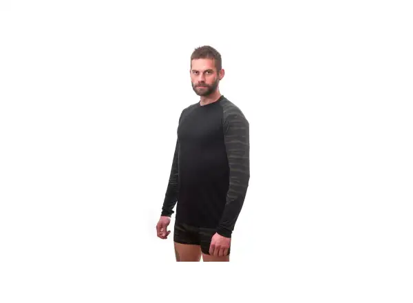 Sensor Merino Impress Herren Langarmshirt Schwarz/Batik