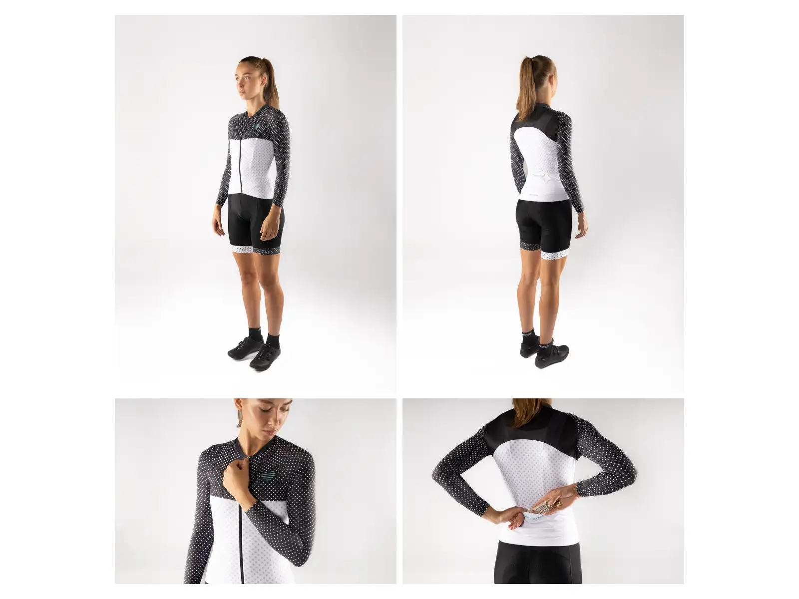 Force Points Damen Langarmshirt Schwarz/Weiß/Türkis