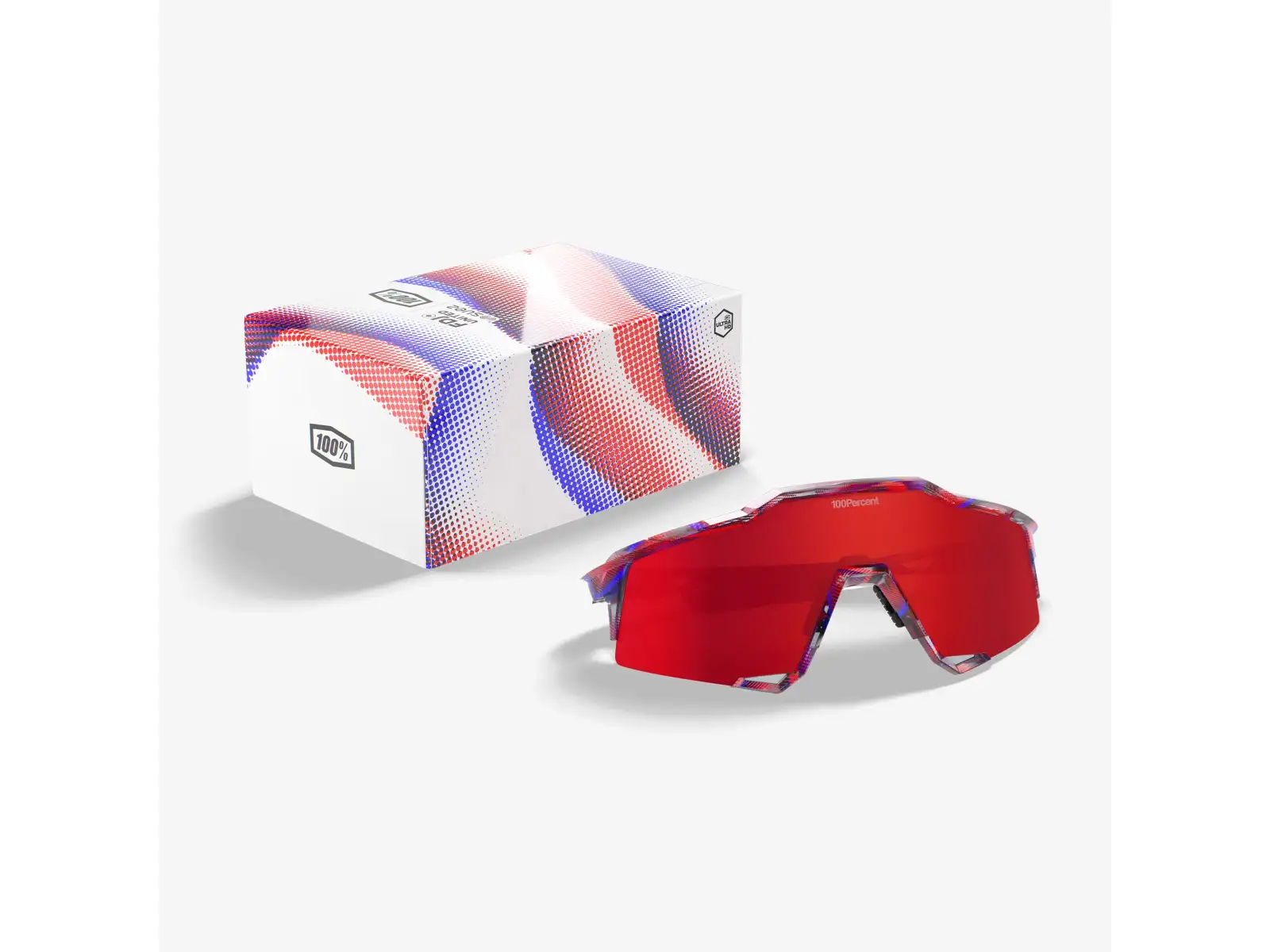 100% Speedcraft Brille FDJ Gloss Translucent Red/Blue/HiPER Fire Red Mirror Lens