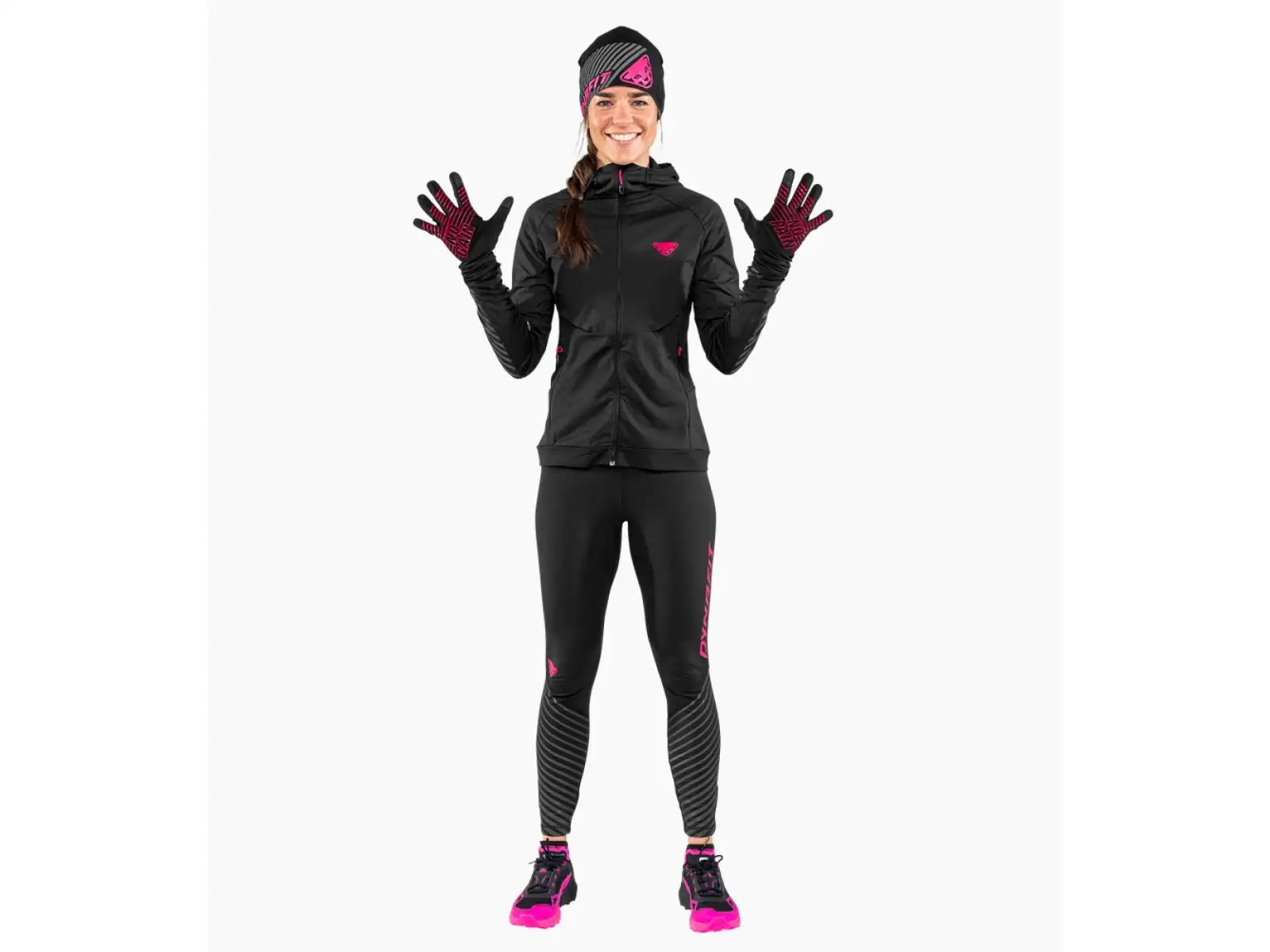 Dynafit Reflexions-Damen-Leggings Schwarz/Pink Glühen.