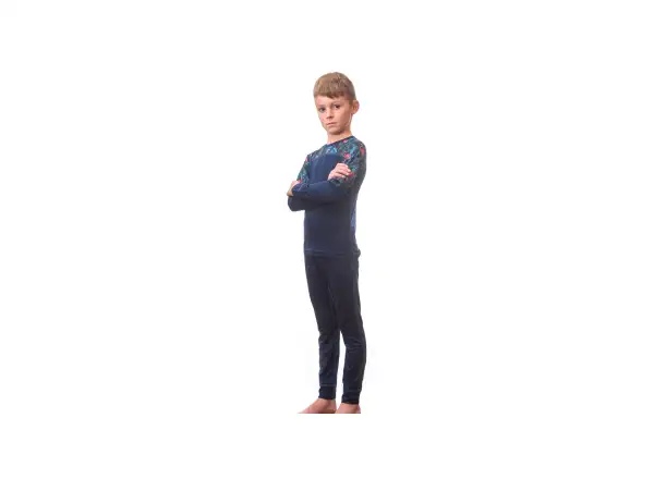 Sensor Merino Impress Set Kinder Langarmshirt + Hosen deep Blue/Floral